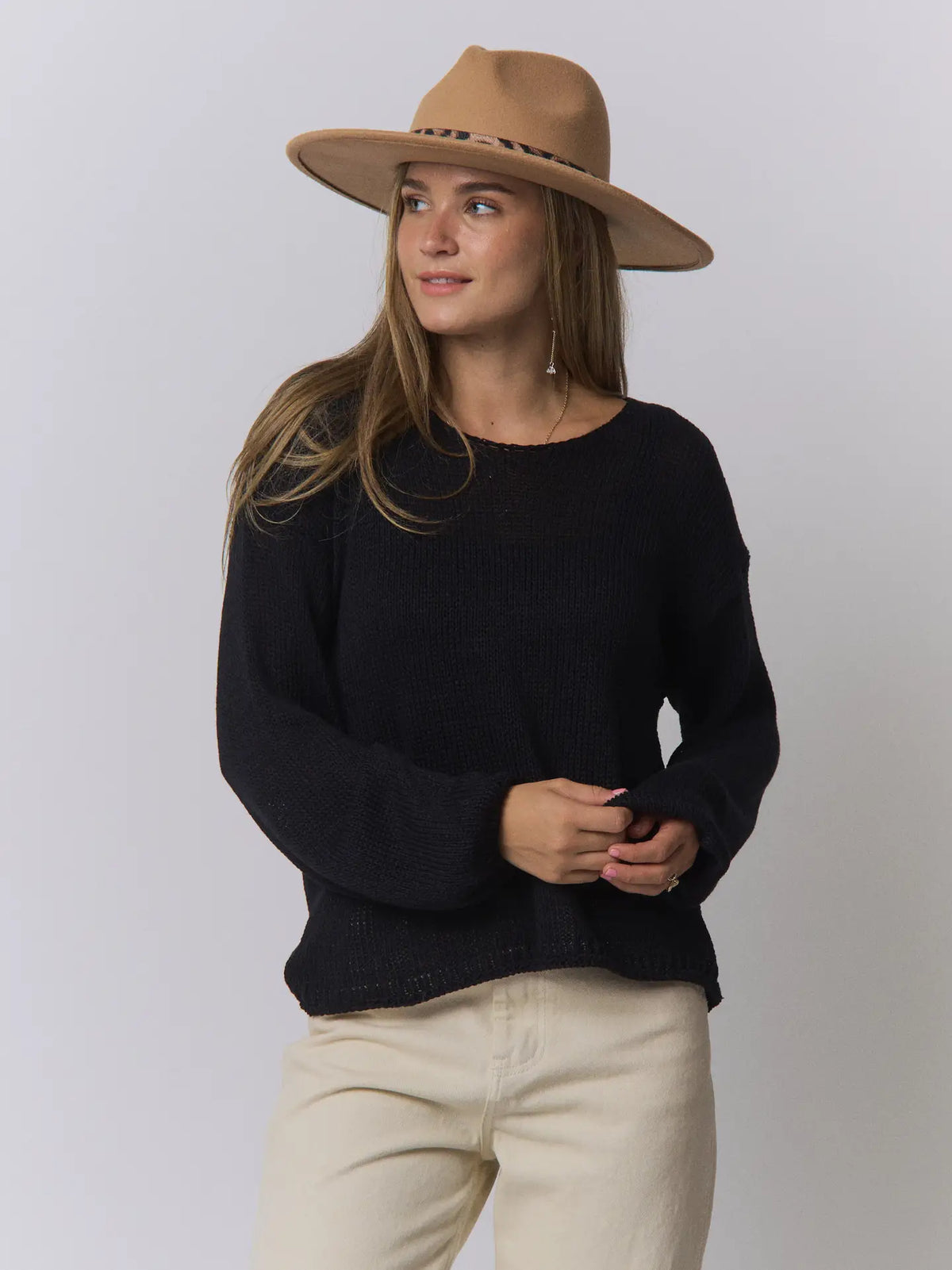 Lightweight Boat Neck Knit Sweater-Black