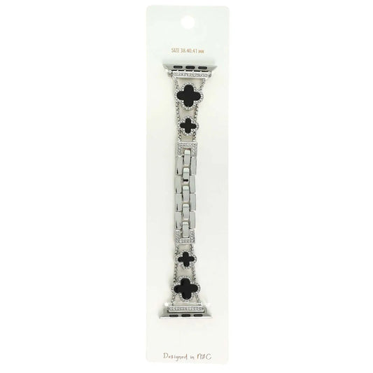 Quatrefoil Rhinestone Pave Apple Watch Chain Band-Black
