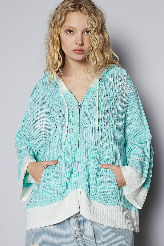 Slouchy Stars Hoodie-Aqua/Cream