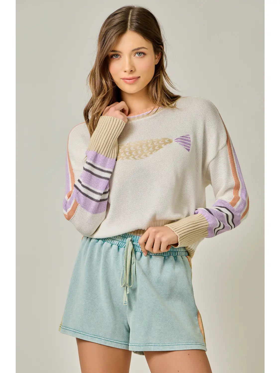 Forelle Color Block Pullover Sweater-Off White Mix
