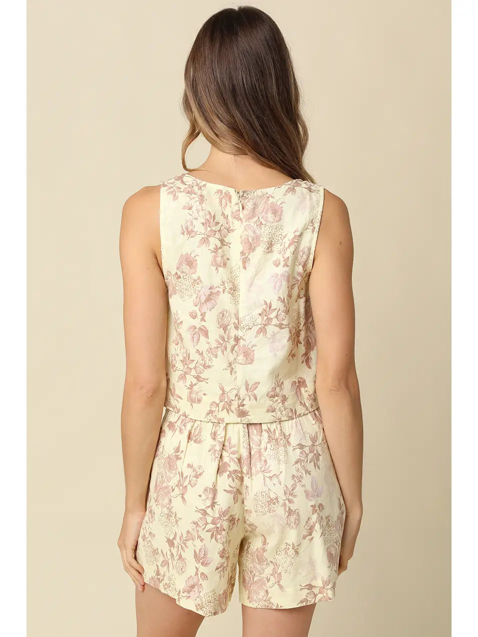 Daisy Floral Sleeveless Crop Top-Pale Yellow