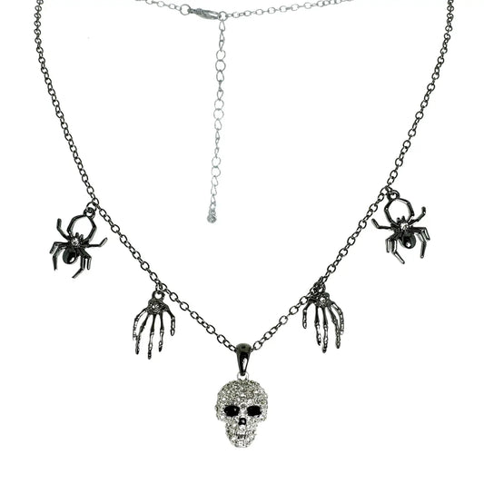 Halloween 3D Spider Skull Charm Necklace