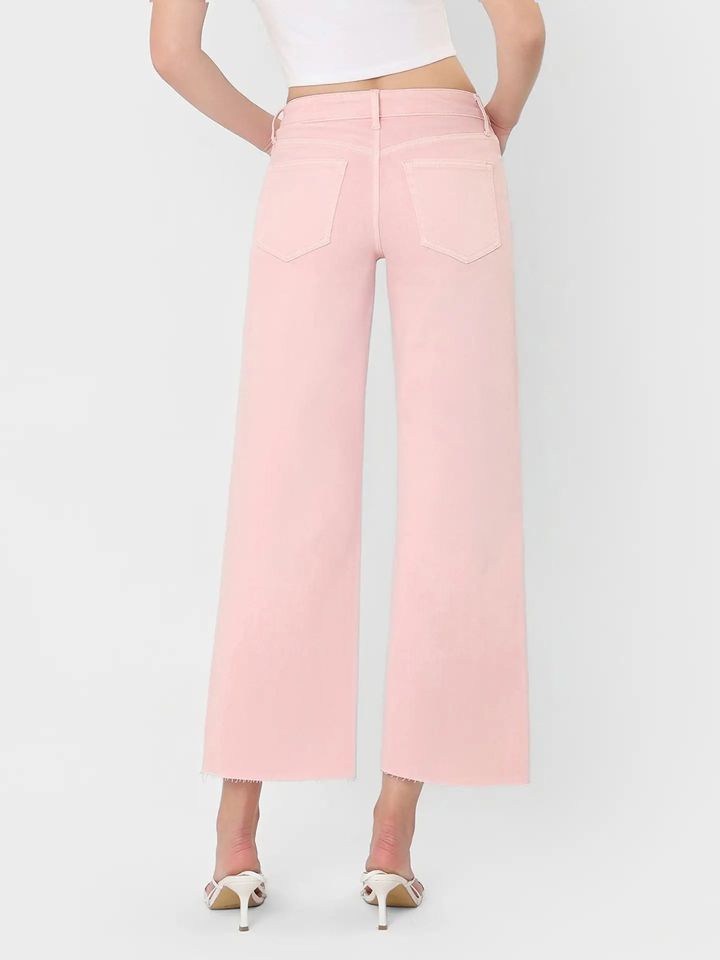 High Rise Pale Lilac Color Crop Wide Leg Jeans