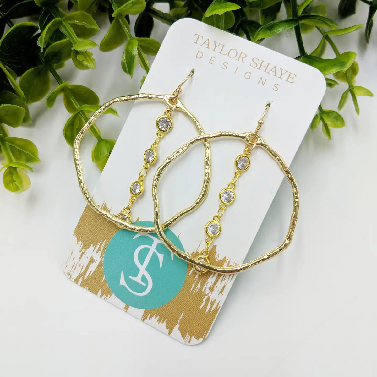 Crystal Hammered Hoops