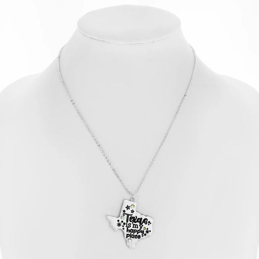 Western "Texas Is My Happy Place" Texas Pendant Necklace
