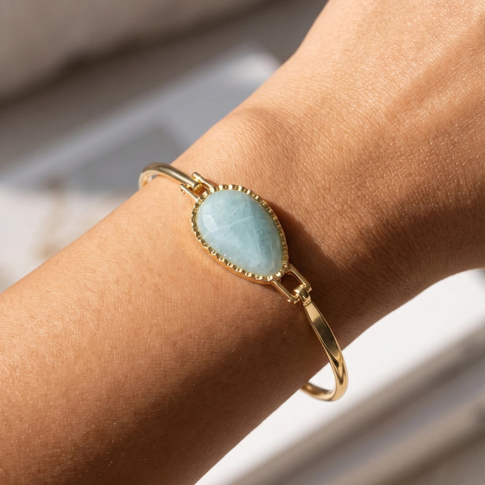 Semi Precious Stone Teardrop Bangle Bracelet-GDTQ