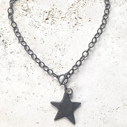 Rustic Hand Casted  Star Cross Necklace
