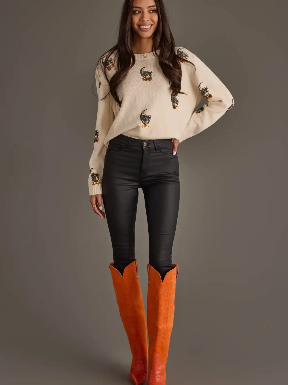 Ivory Skull Sweater with Bow Ties