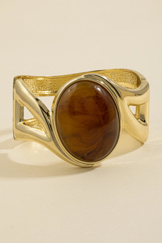 Oval Cabochon Loop Cuff Bracelet-Amber