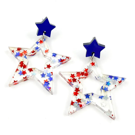 1.75" Star Spangled Cutout Stars - Patriotic Acrylic Earrings-Blue
