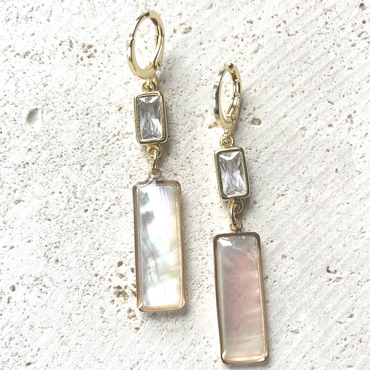 Pearl Shell Earrings Iridescent Crystal