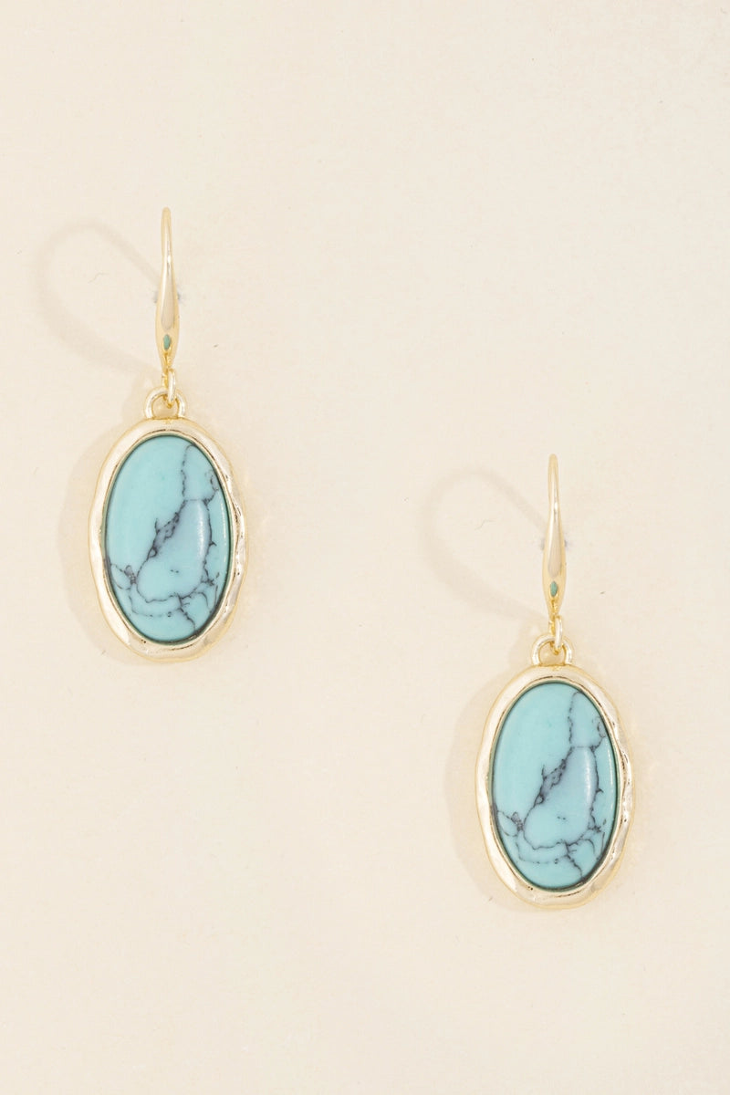 Semi Precious Stone Oval Bezel Drop Earrings-Turquoise Gold