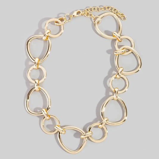 Mixed Large Hoop Chain Statement Necklace-Gold