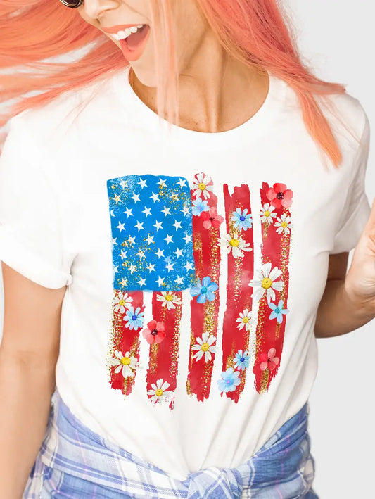 American Flag Flowers Tee