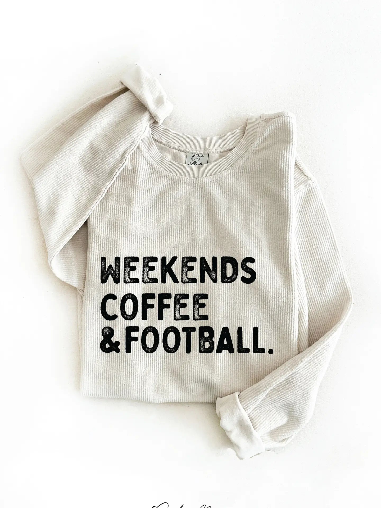 Weekends Coffee and Football Thermal Vintage Pullover-Dusty Vanilla