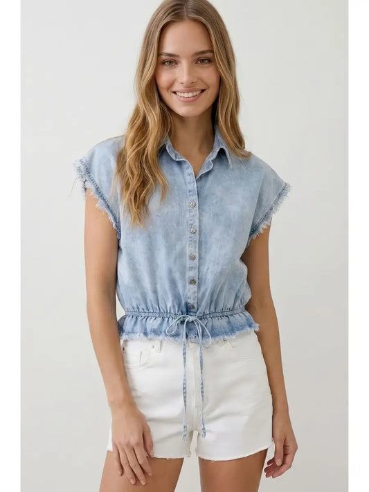 Kenna Elastic Waist Denim Crop Shirt