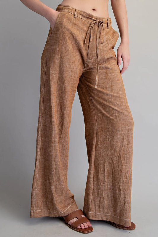 Cove String Tie Straight Leg Pants-Coconut Brown