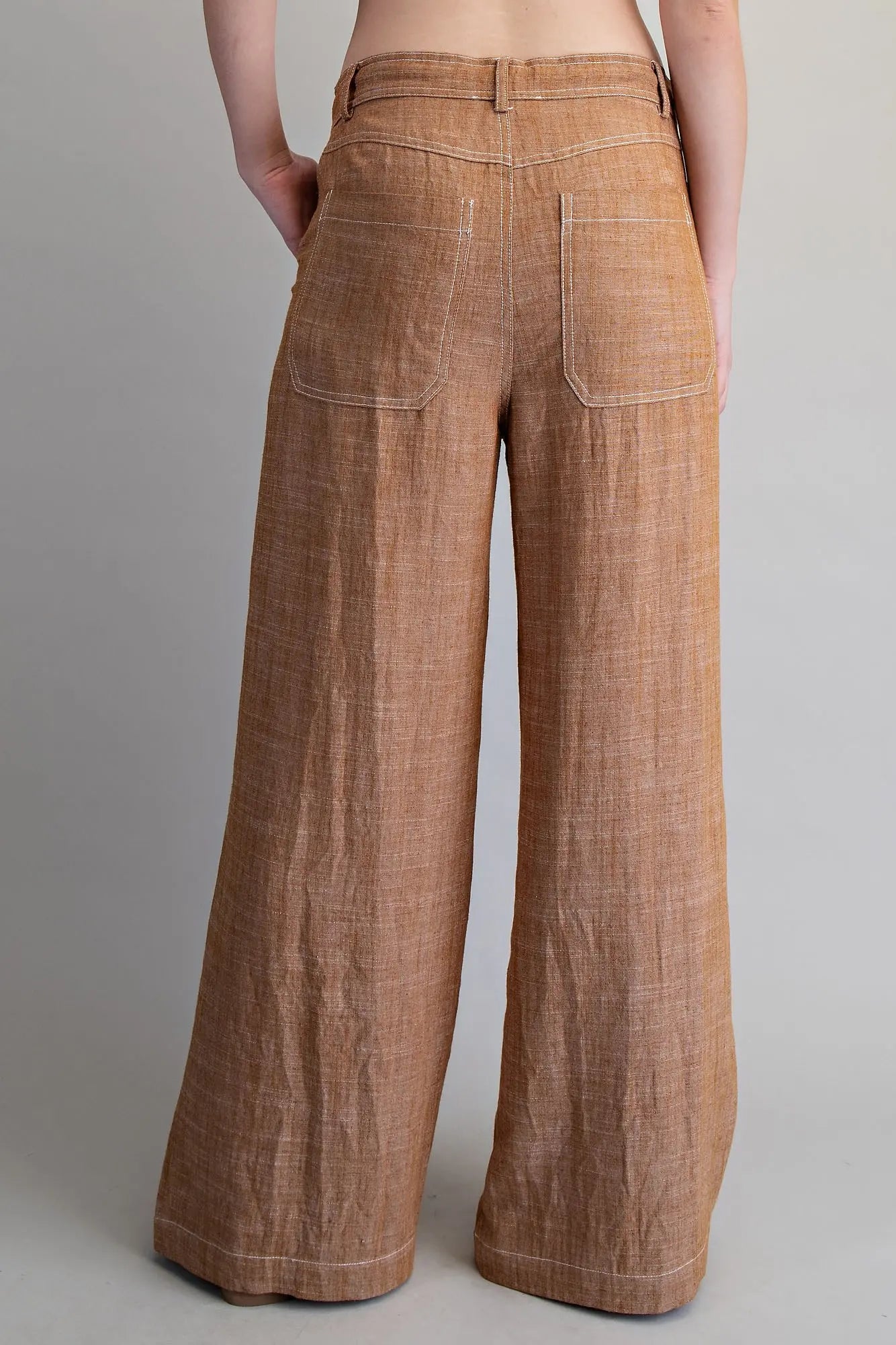 Cove String Tie Straight Leg Pants-Coconut Brown