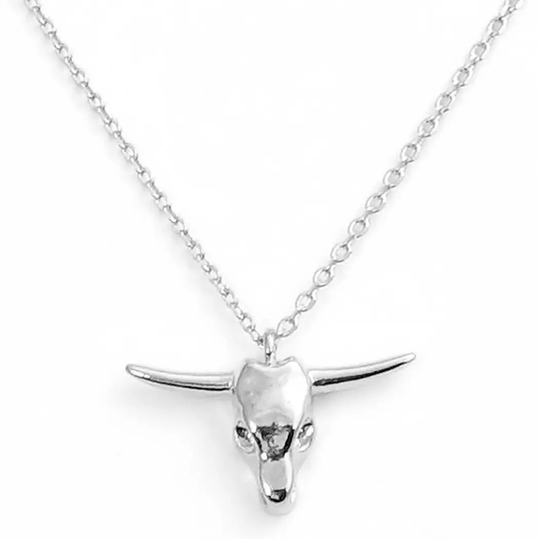 White Gold-Dipped Bull Head Charm Necklace