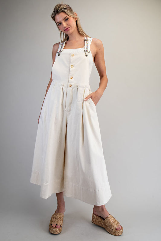 Chandler Mineral Washed Wide Leg Overalls-Oatmeal