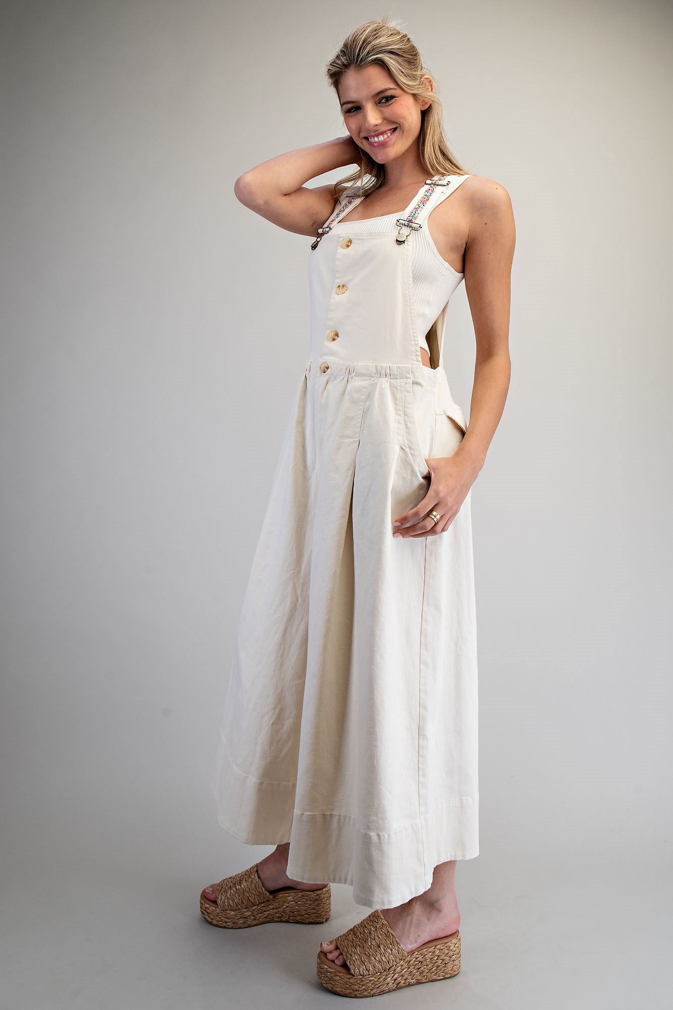 Chandler Mineral Washed Wide Leg Overalls-Oatmeal