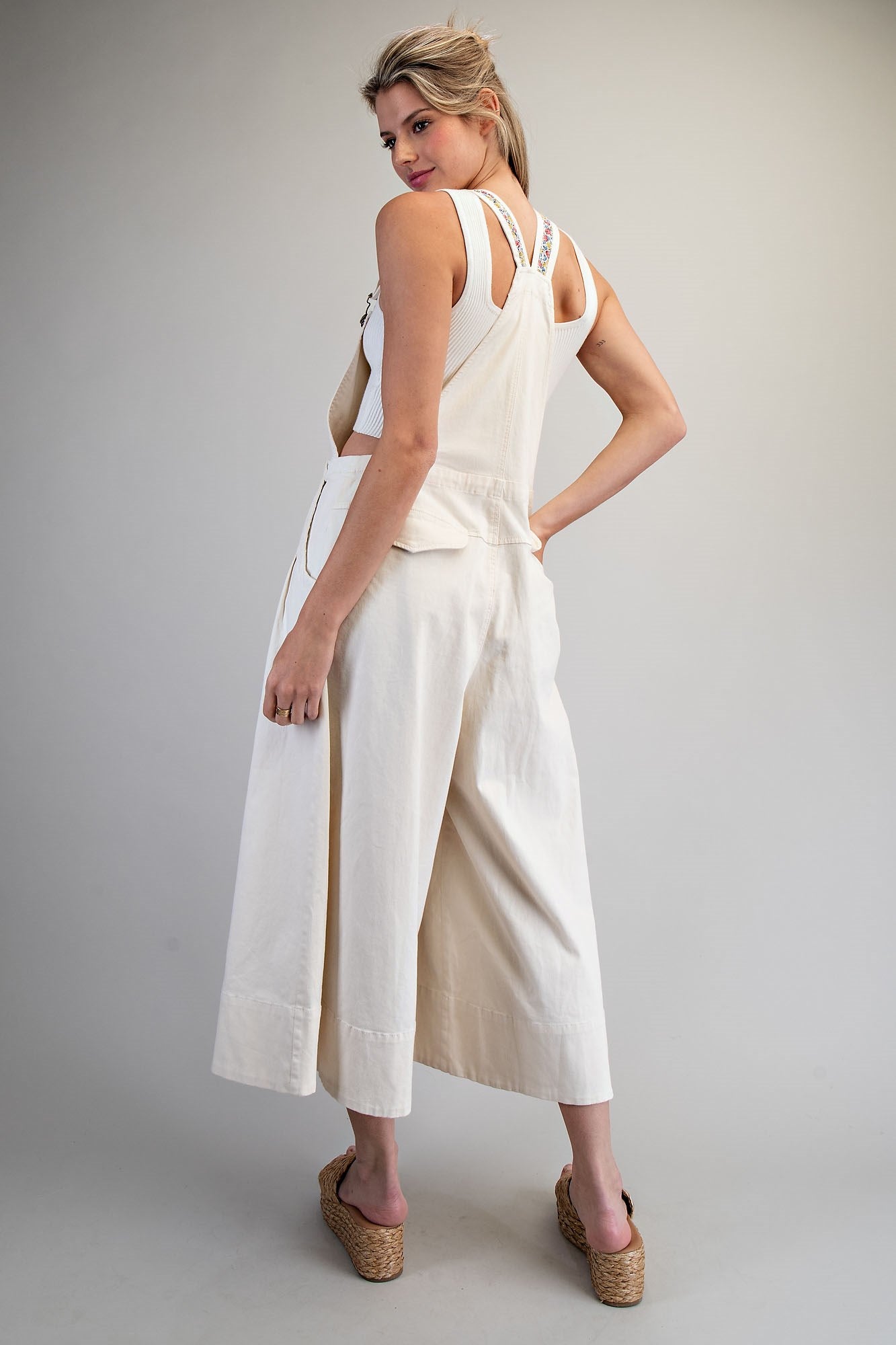 Chandler Mineral Washed Wide Leg Overalls-Oatmeal