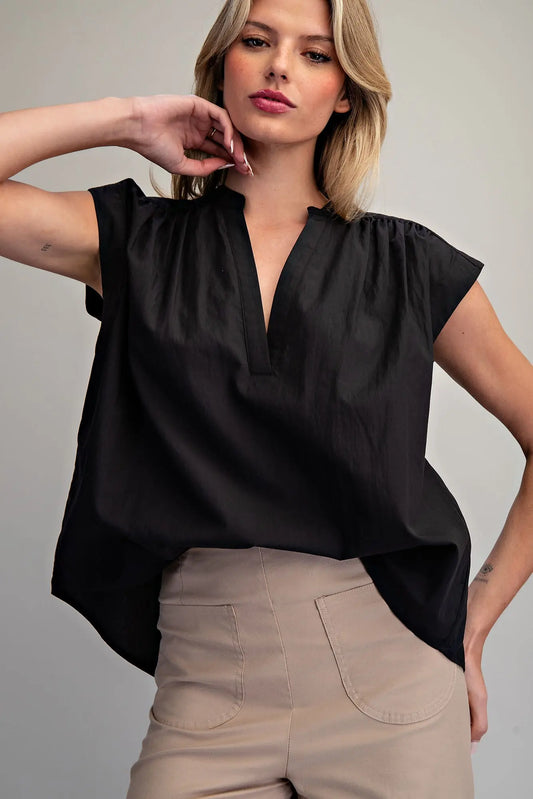 Cherise Split Neck Sleeveless Blouse-Black