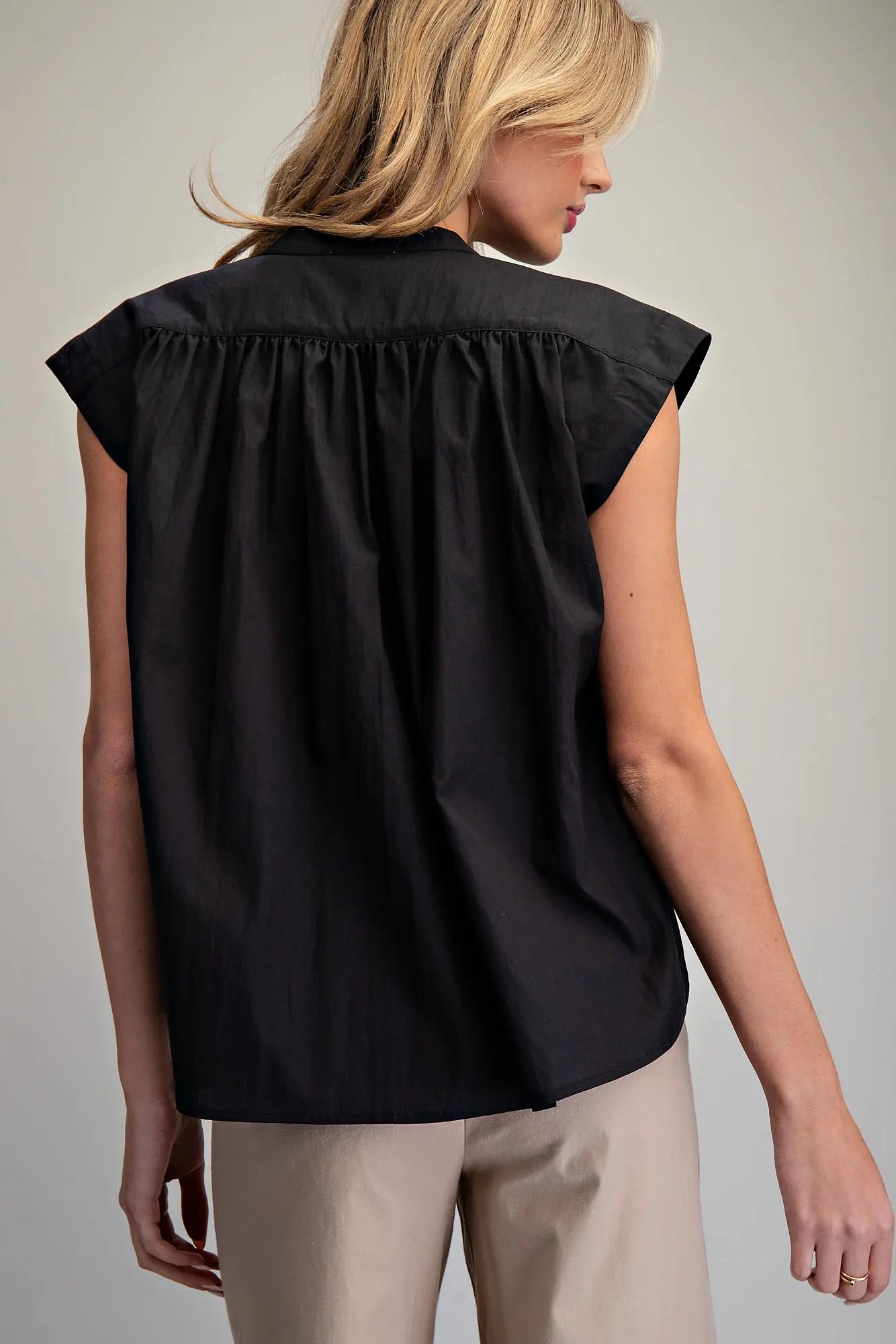 Cherise Split Neck Sleeveless Blouse-Black