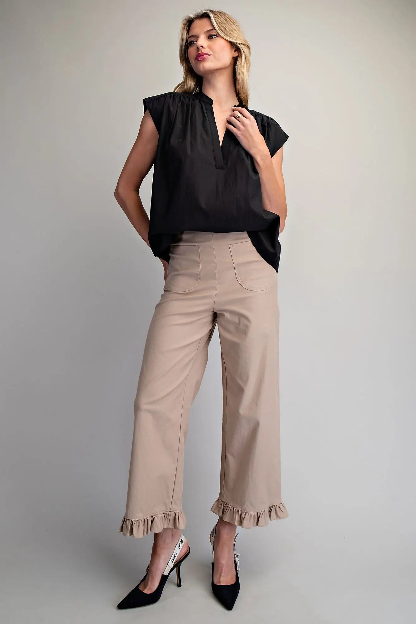 Cherise Split Neck Sleeveless Blouse-Black