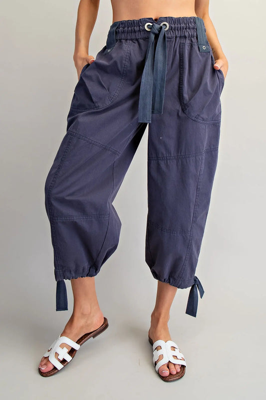 Ashland Mineral Washed Tied Cuff Jogger Pants-Navy