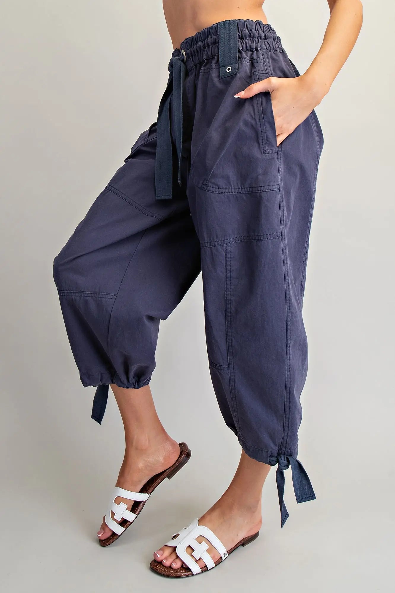 Ashland Mineral Washed Tied Cuff Jogger Pants-Navy