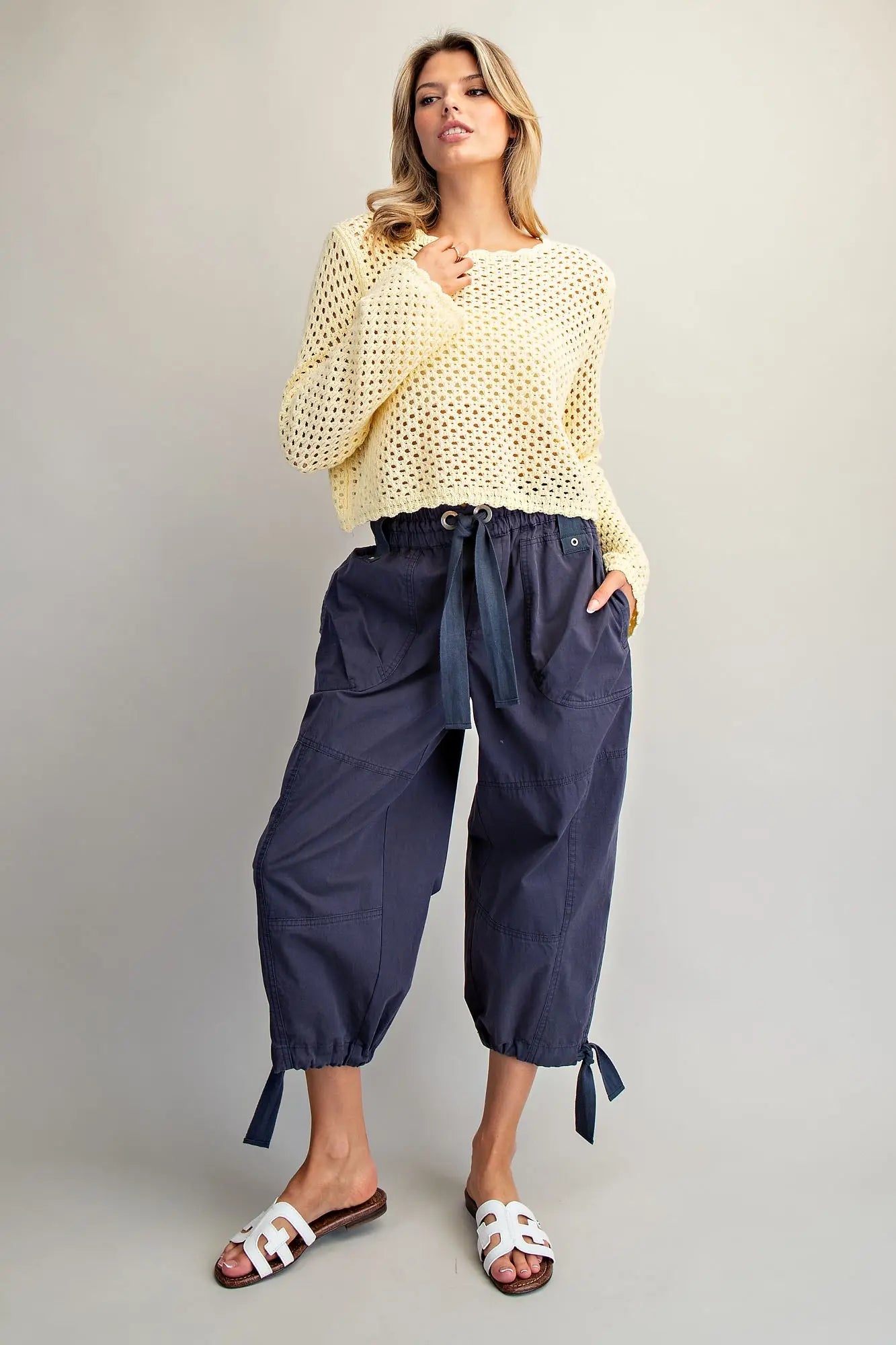 Ashland Mineral Washed Tied Cuff Jogger Pants-Navy