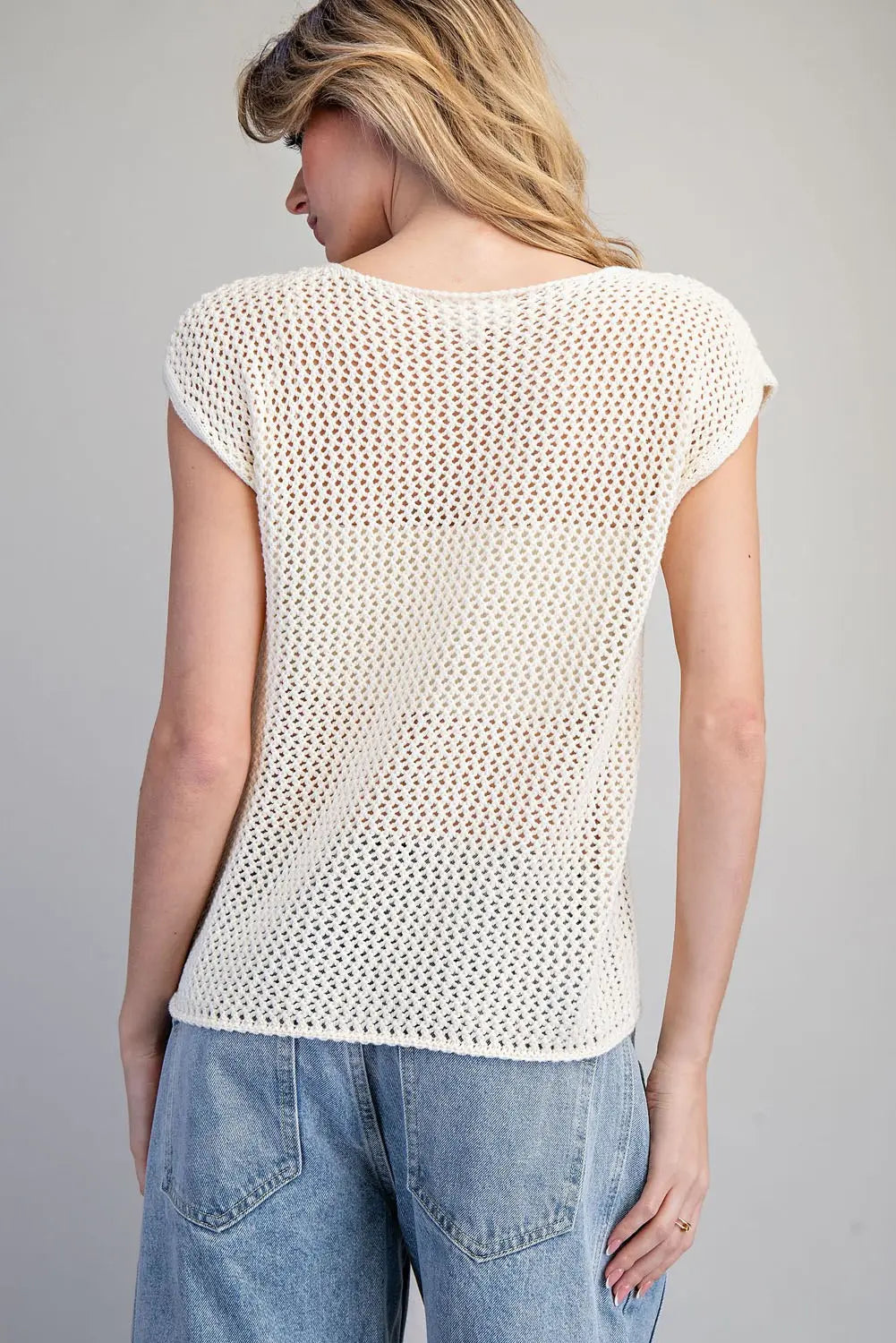 Stars & Stripes Knit Cap Sleeve Top-Oatmeal