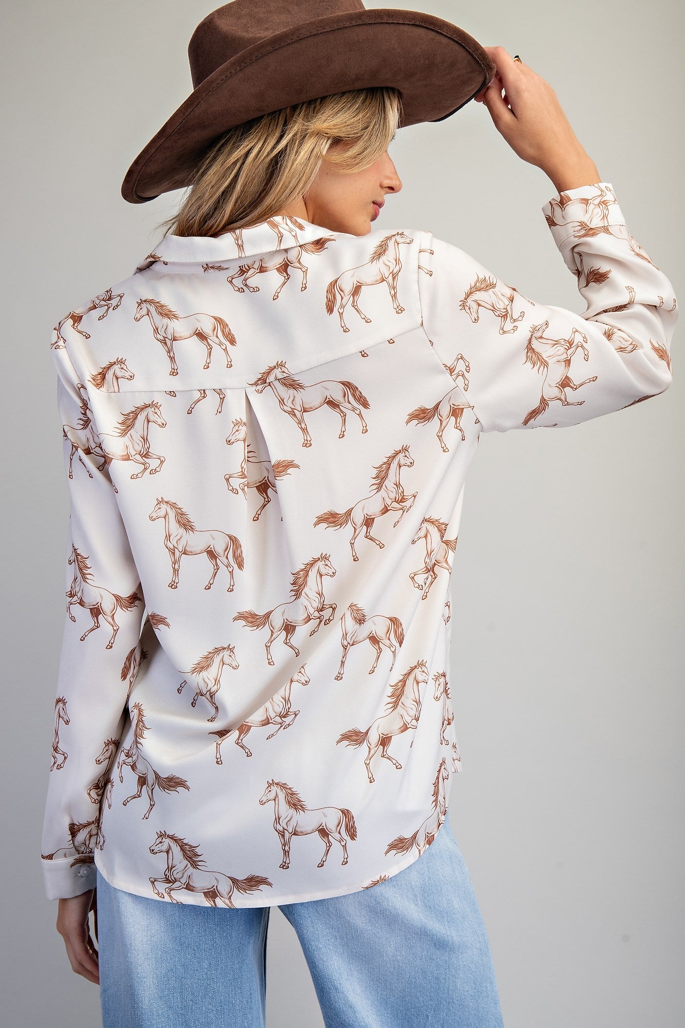 Blythe Button Down Horse Printed Blouse-Cream