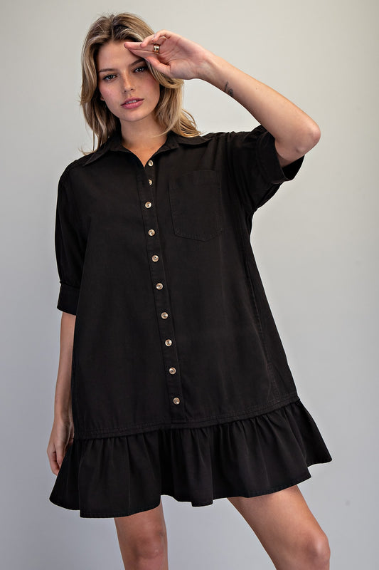 Tori Button Down Mini Dress -Ash Black