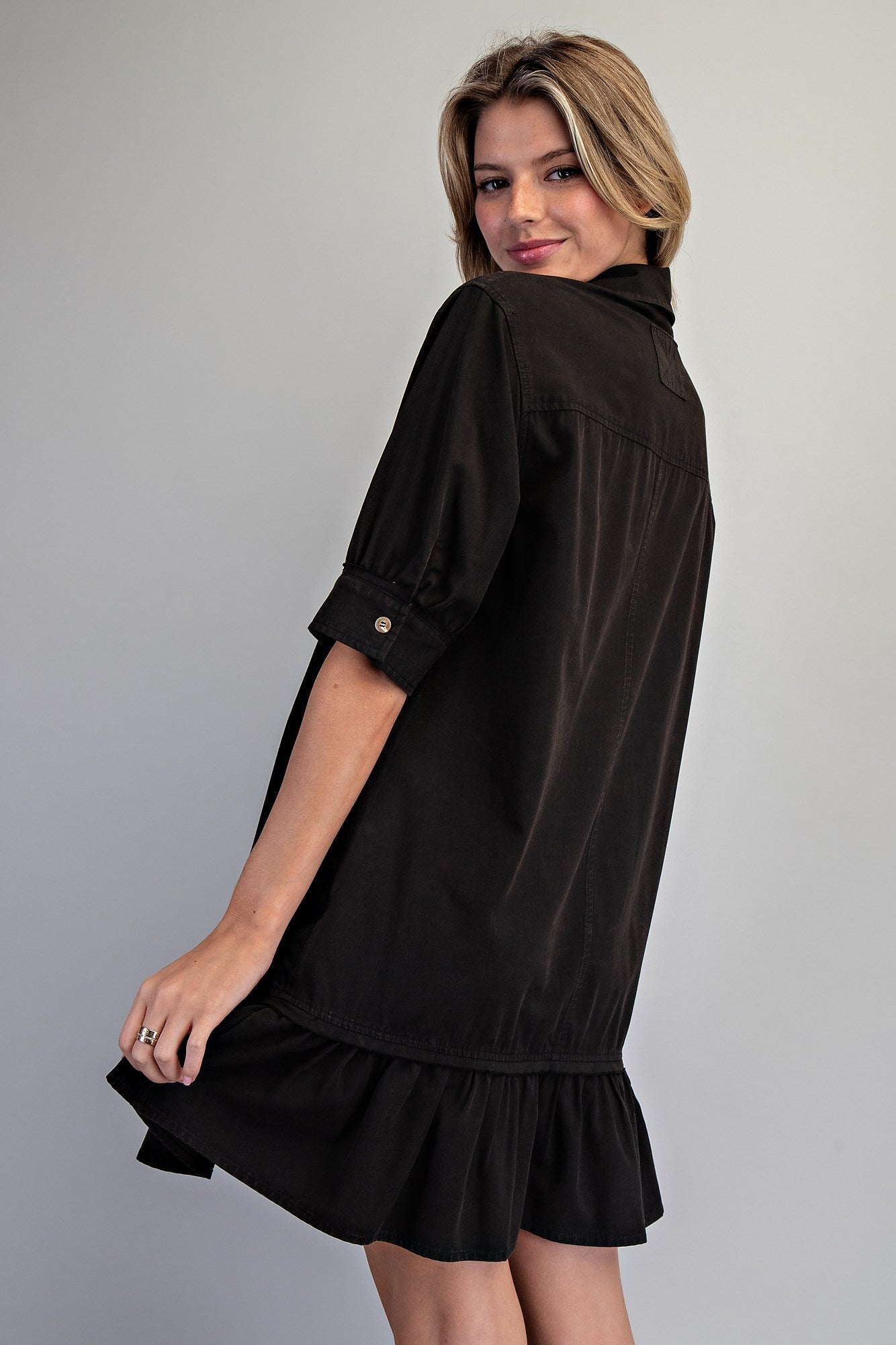 Tori Button Down Mini Dress -Ash Black