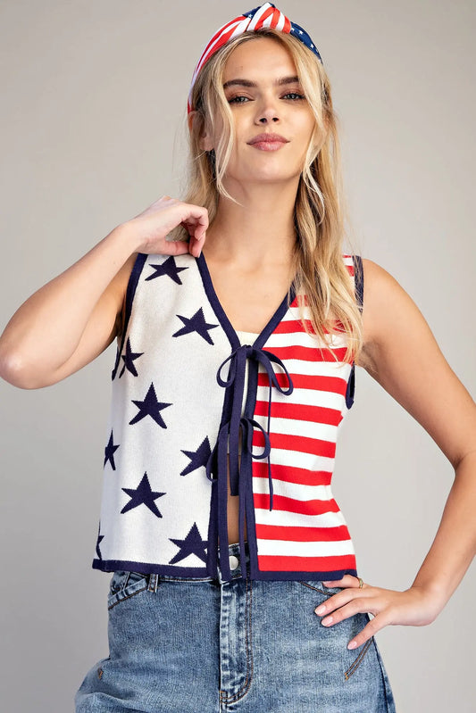 Stars And Stripes Sleeveless Knit Vest