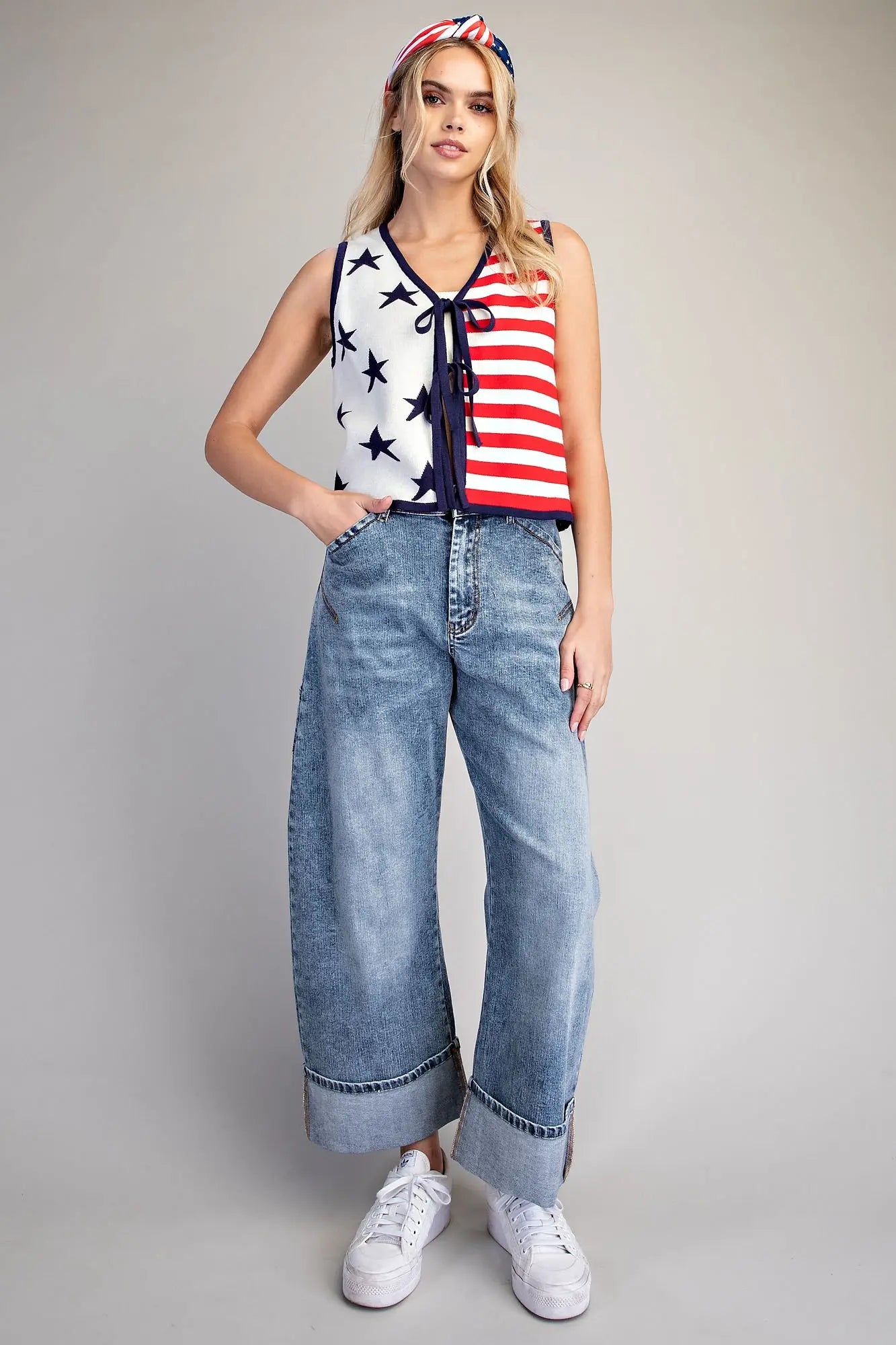 Stars And Stripes Sleeveless Knit Vest