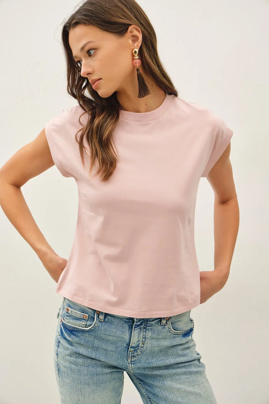 Myla GARMENT DYED COTTON CAP SLEEVE CREW NECK-Dusty Pink
