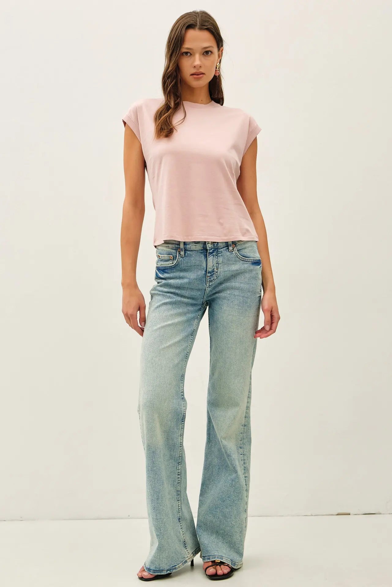 Myla GARMENT DYED COTTON CAP SLEEVE CREW NECK-Dusty Pink
