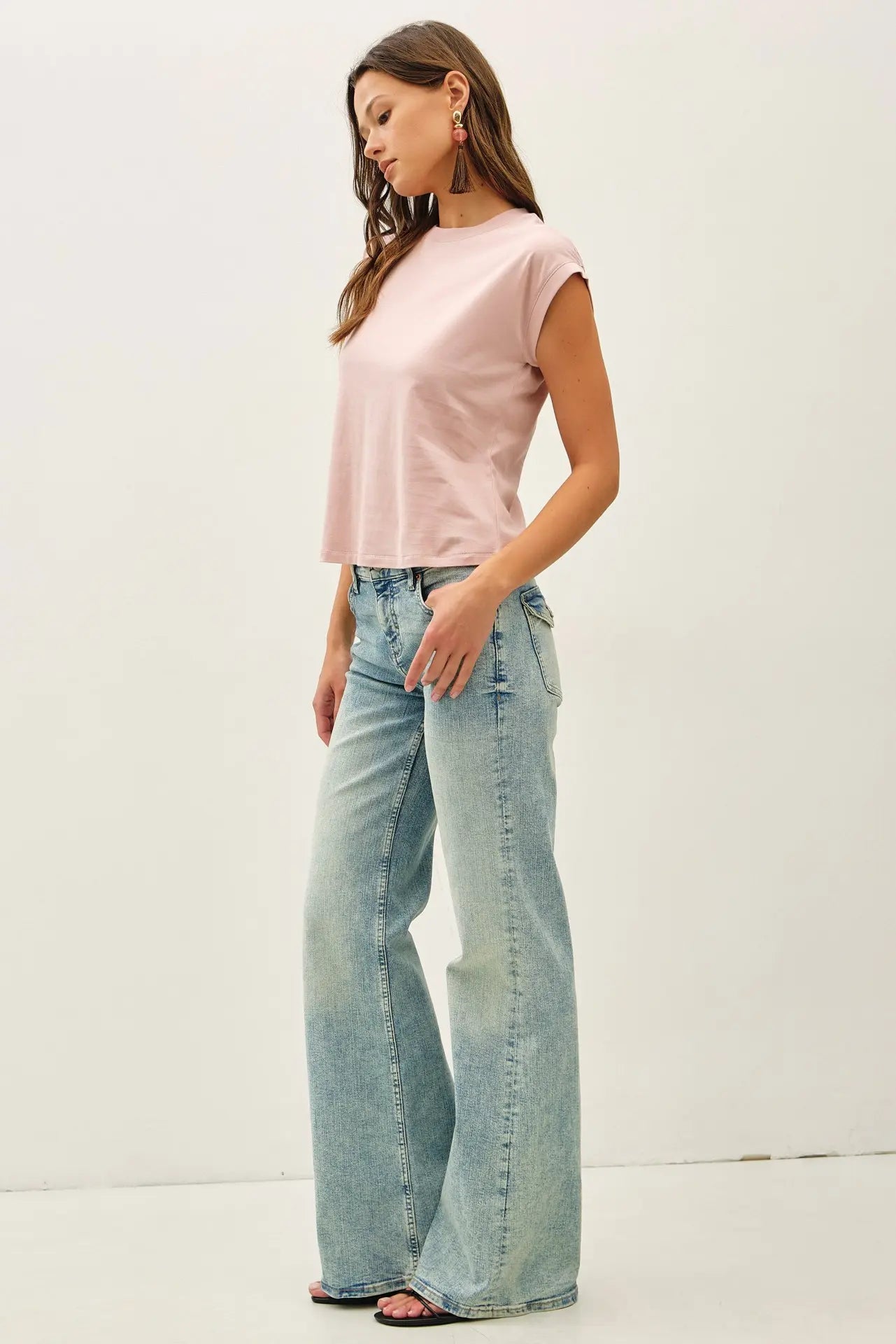 Myla GARMENT DYED COTTON CAP SLEEVE CREW NECK-Dusty Pink