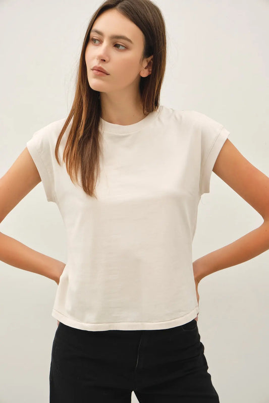 Myla GARMENT DYED COTTON CAP SLEEVE CREW NECK-Stone