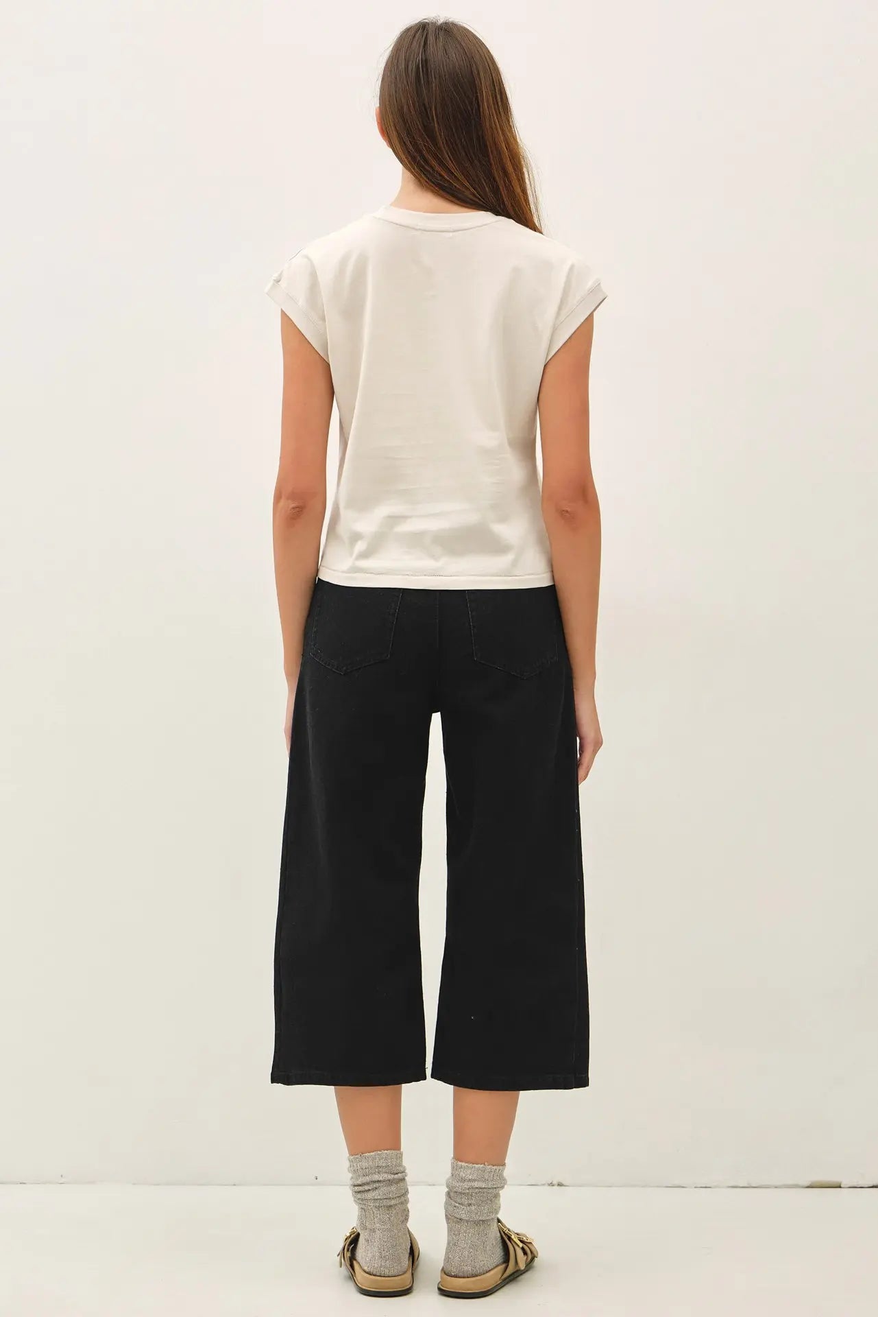 Myla GARMENT DYED COTTON CAP SLEEVE CREW NECK-Stone