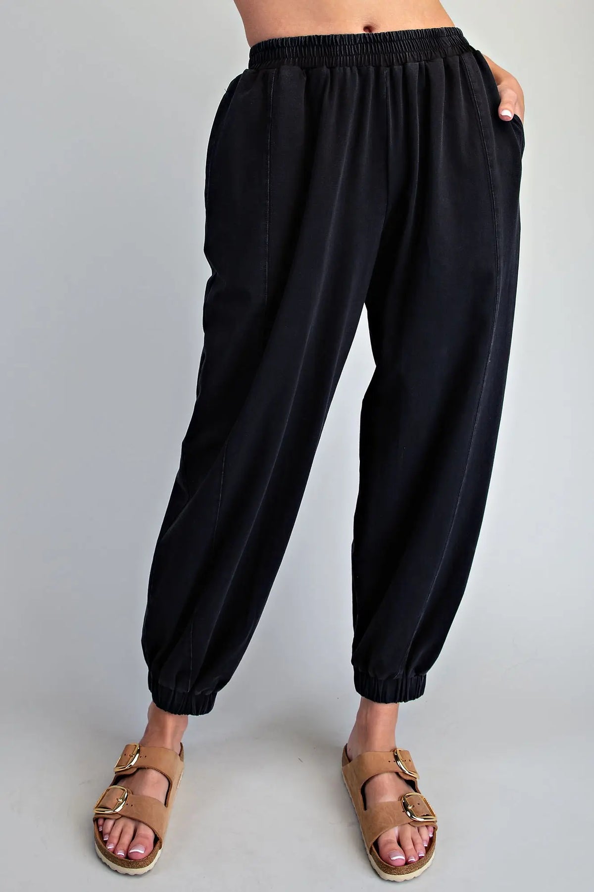 Tilly Solid Elastic Waist Joggers-Ash Black