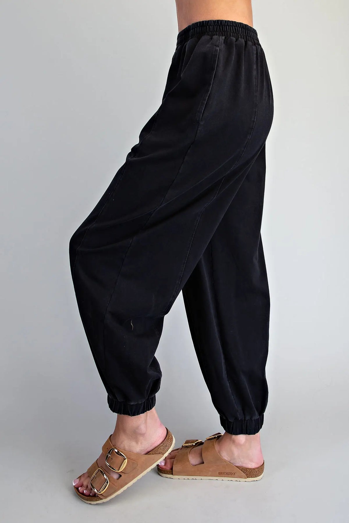 Tilly Solid Elastic Waist Joggers-Ash Black