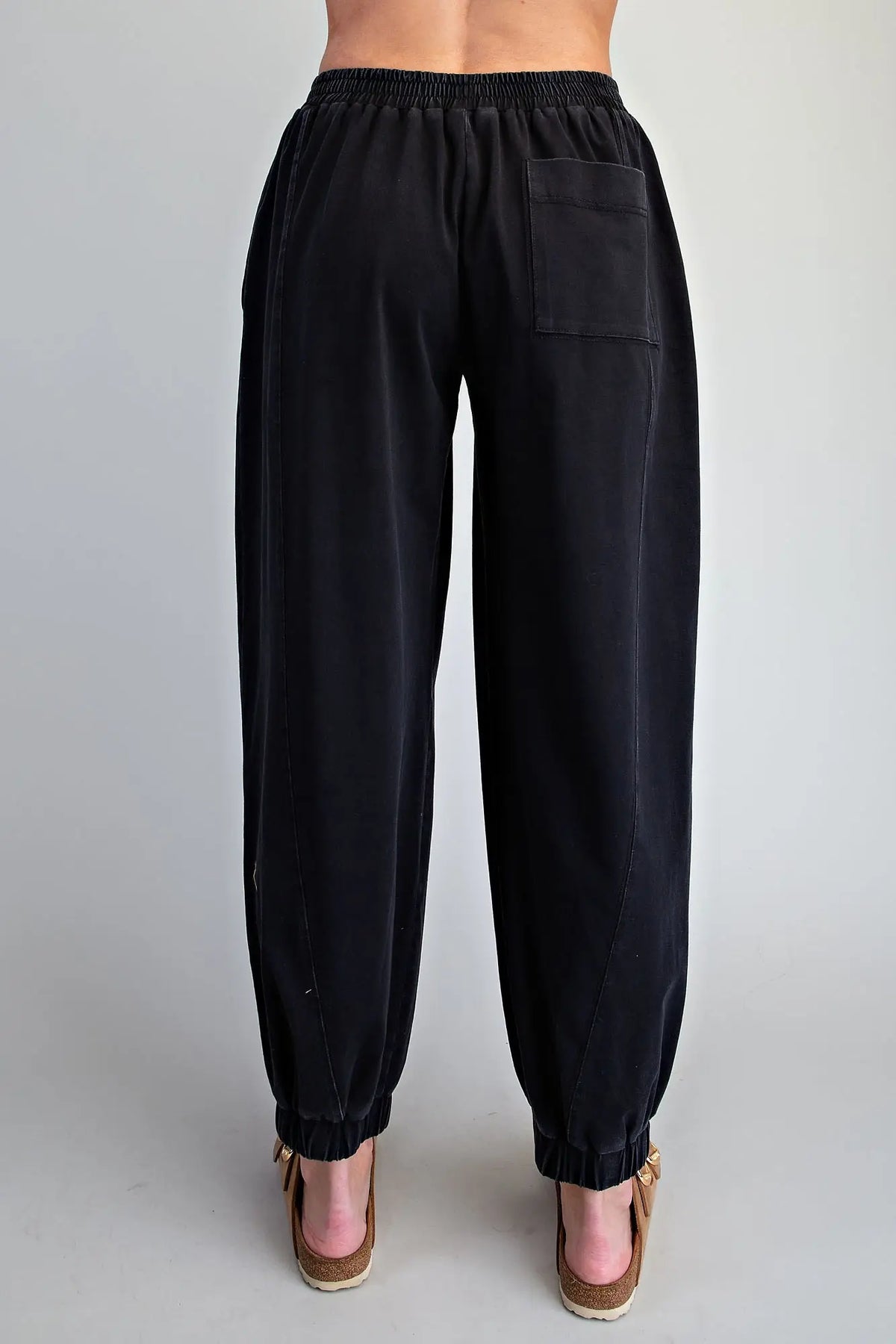 Tilly Solid Elastic Waist Joggers-Ash Black
