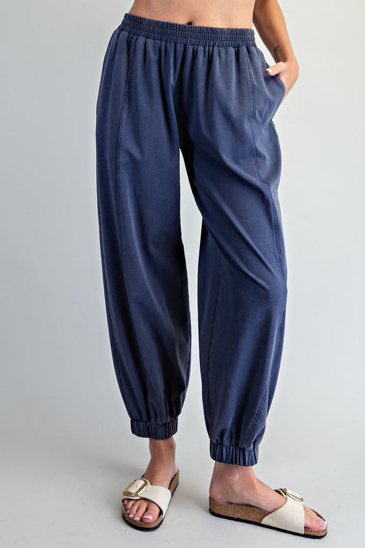 Tilly Solid Elastic Waist Joggers-Indigo
