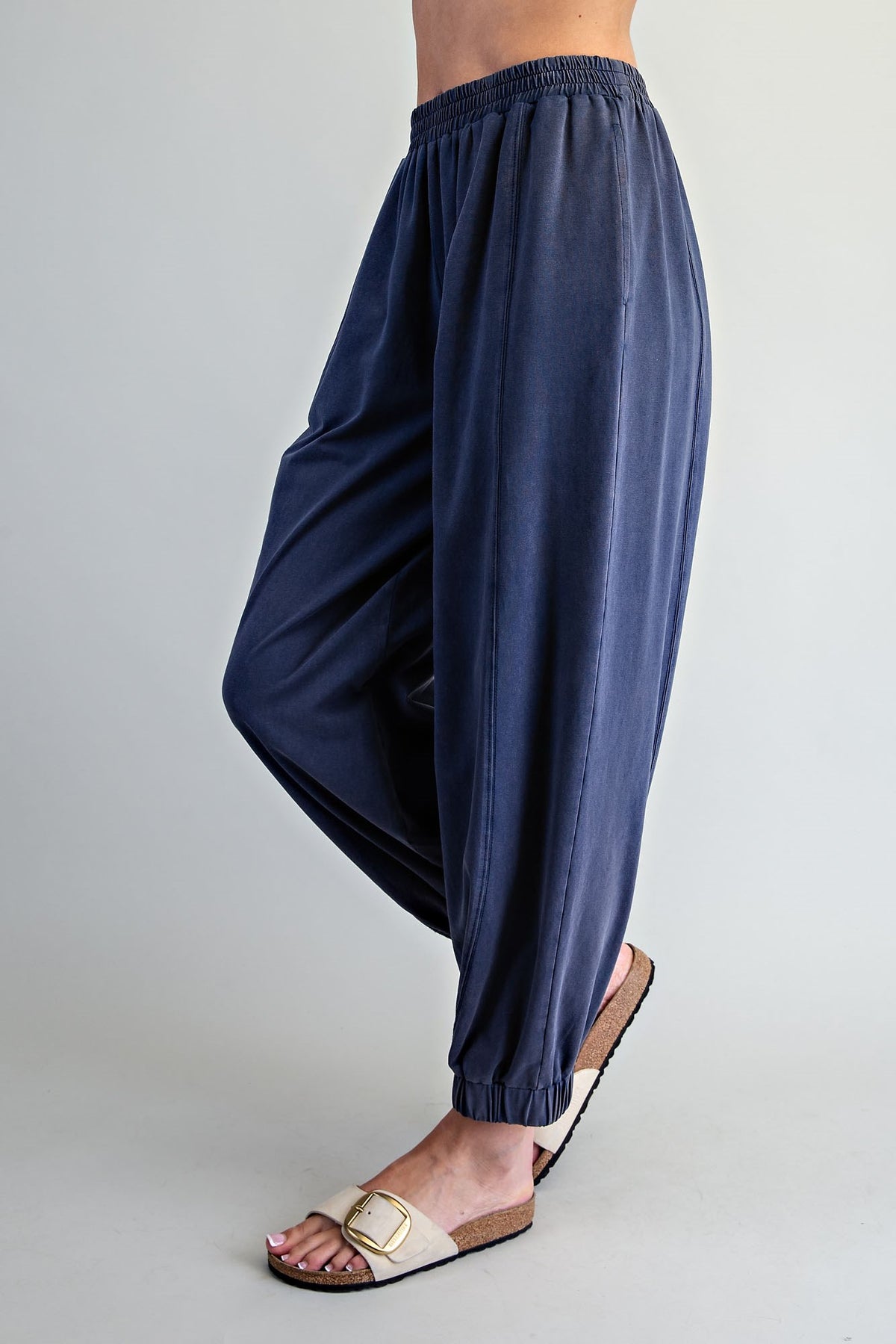 Tilly Solid Elastic Waist Joggers-Indigo