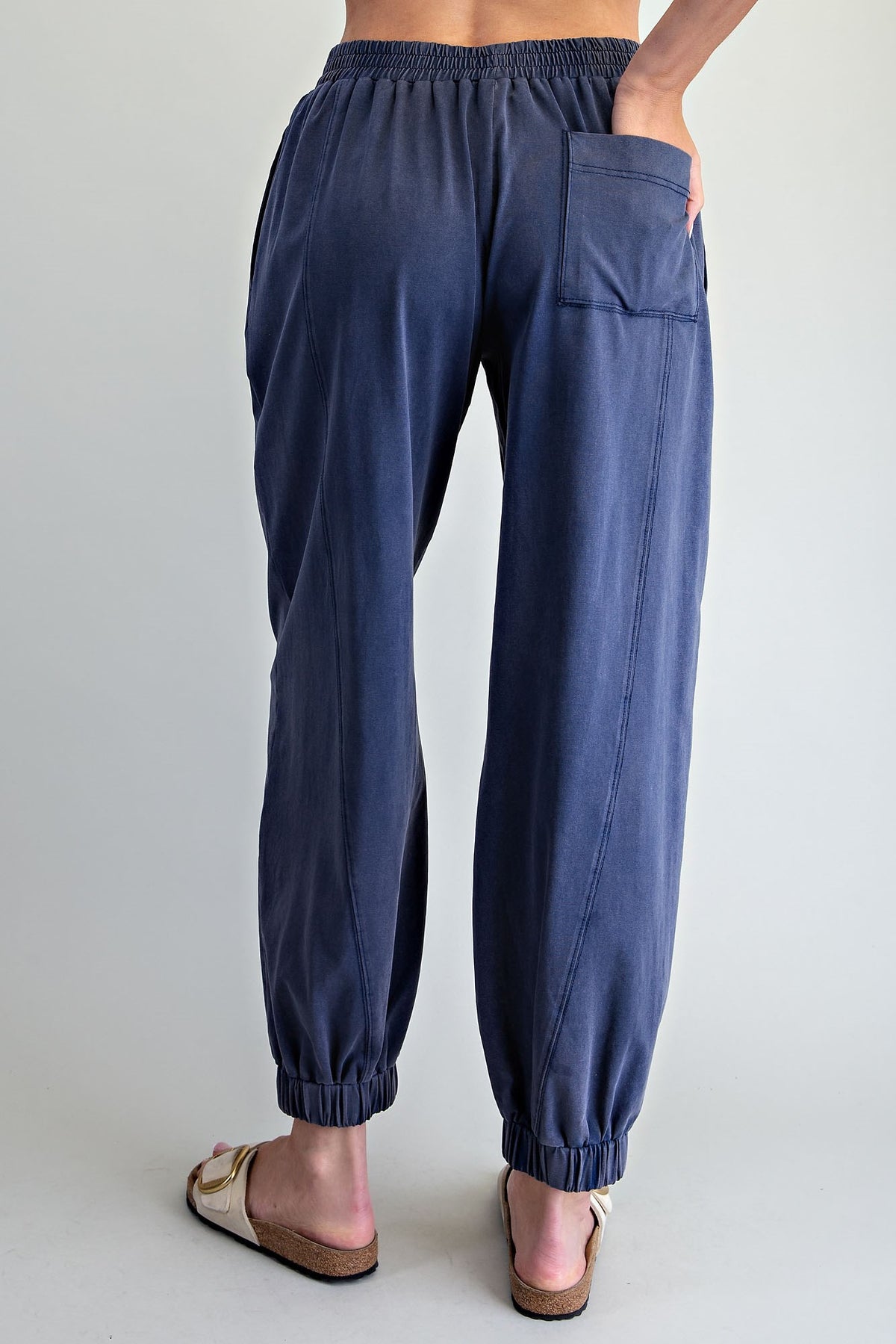Tilly Solid Elastic Waist Joggers-Indigo