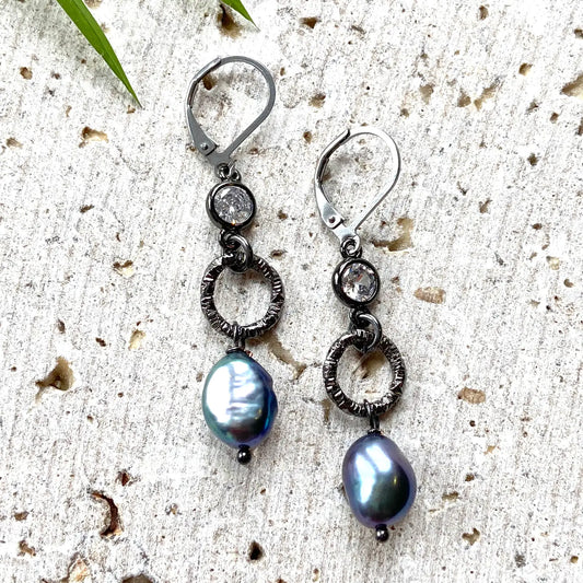 Peacock Baroque Freshwater Pearl Dangle Earrings